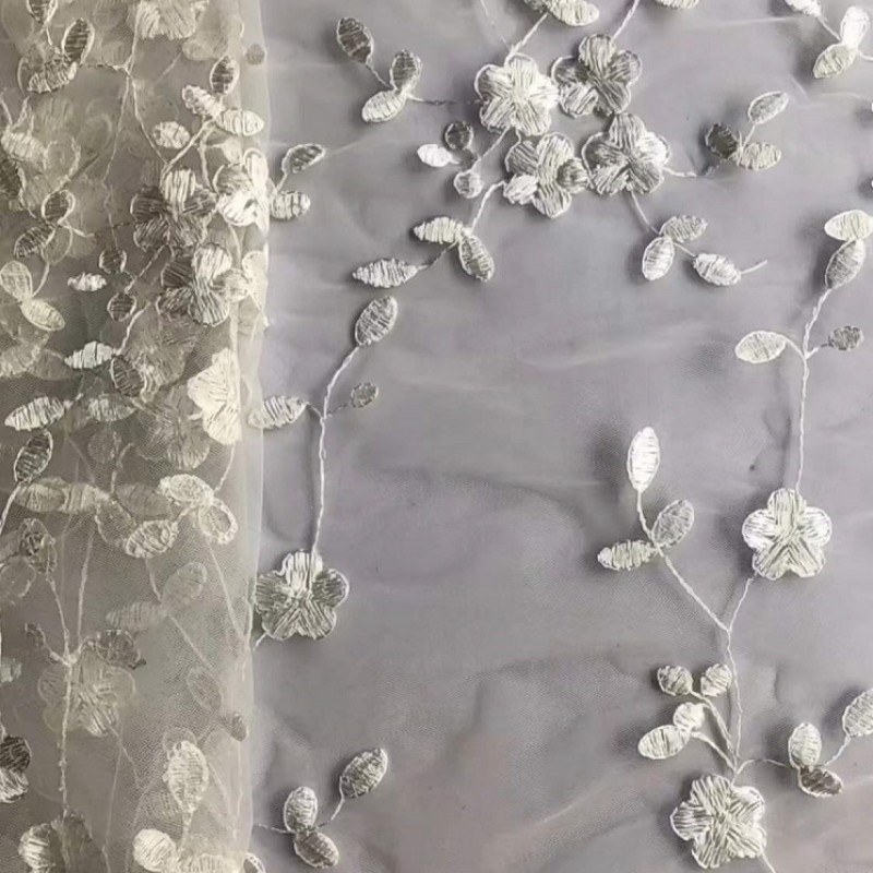 Eyelash lace wedding dress mesh lace lace fabric four leaf green grass embroidered fabric MF98