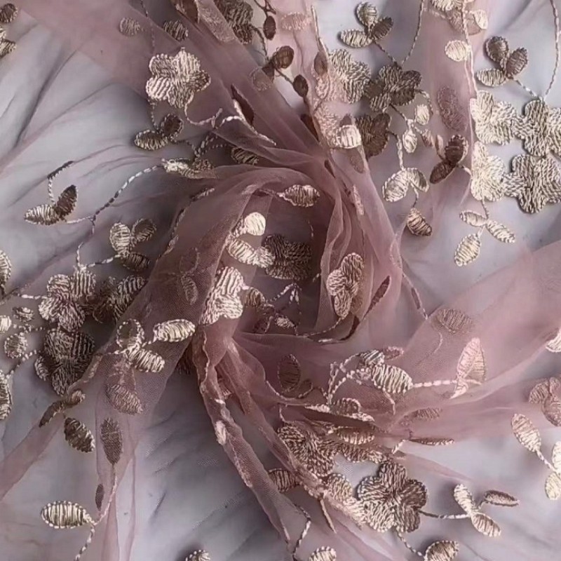 Eyelash lace wedding dress mesh lace lace fabric four leaf green grass embroidered fabric MF98