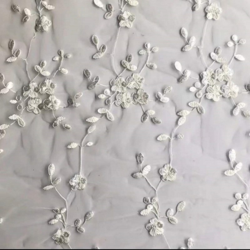 Eyelash lace wedding dress mesh lace lace fabric four leaf green grass embroidered fabric MF98