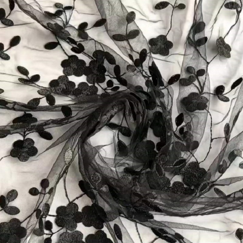 Eyelash lace wedding dress mesh lace lace fabric four leaf green grass embroidered fabric MF98