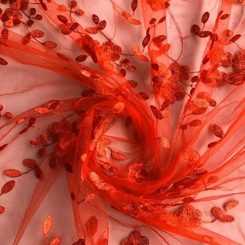 Eyelash lace wedding dress mesh lace lace fabric four leaf green grass embroidered fabric MF98