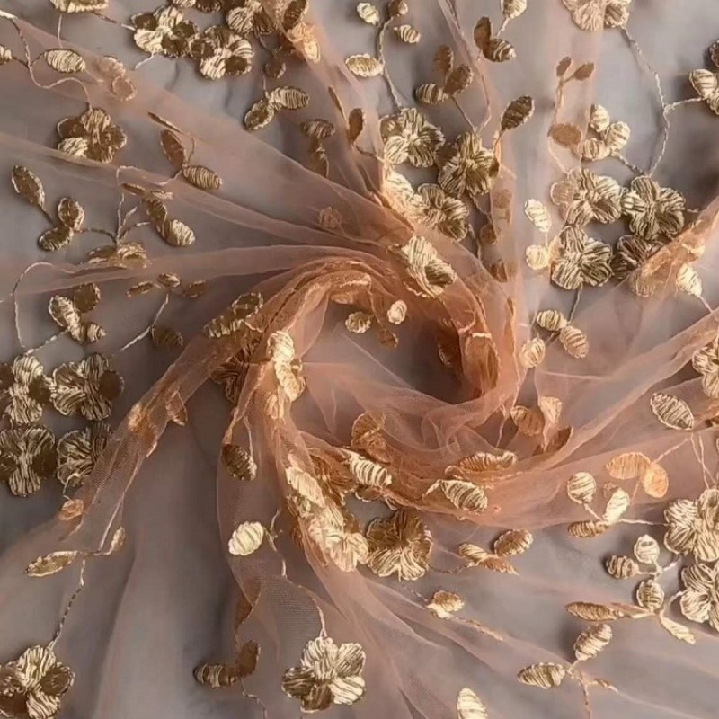 Eyelash lace wedding dress mesh lace lace fabric four leaf green grass embroidered fabric MF98