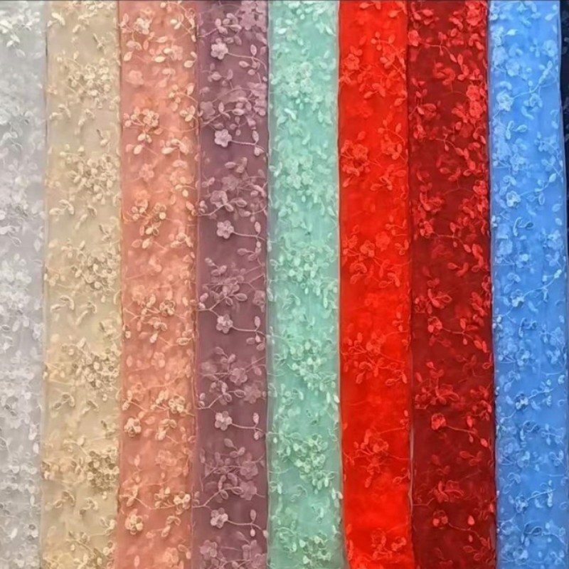 Eyelash lace wedding dress mesh lace lace fabric four leaf green grass embroidered fabric MF98