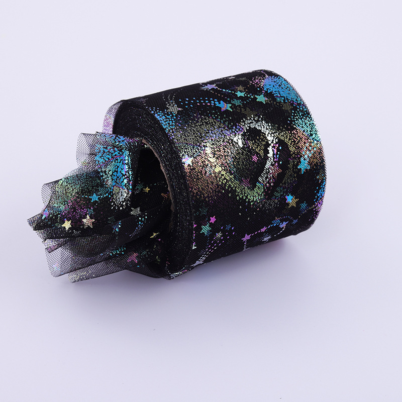 10/12cm*25yards Colorful shooting star love tulle ribbon , Handmade DIY Bow Decoration, Love five-pointed star colorful sequins DT004
