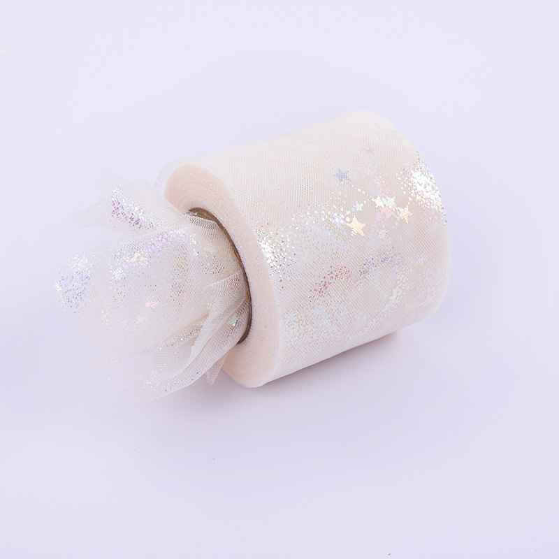 6/8cm*25yards  Colorful shooting star love tulle ribbon  , Handmade DIY Bow Decoration, Love five-pointed star colorful sequins DT004