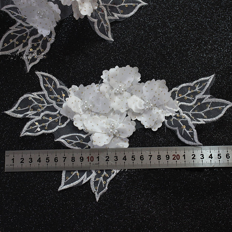 Polyester High Quality Chiffon Cluster Flowers Color Fringe 3d Gathered Lace Trim Applique For Dress DA925