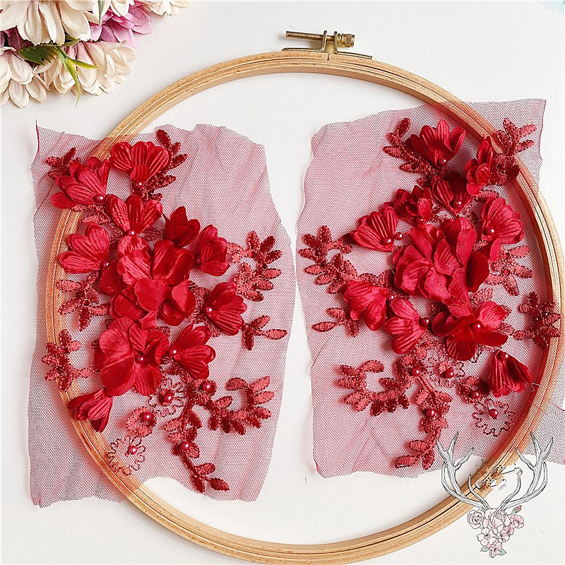 Satin Rhinestone Fabric Flower Embellishment DIY Floral Applique Fabric Flowers for Wedding Dress DA922