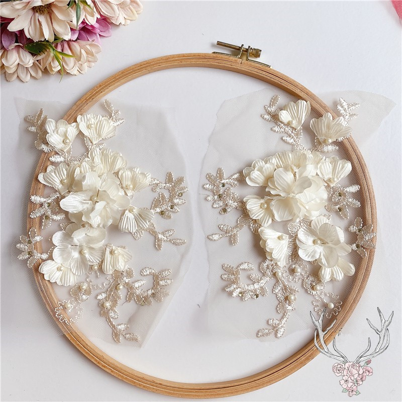 Satin Rhinestone Fabric Flower Embellishment DIY Floral Applique Fabric Flowers for Wedding Dress DA922