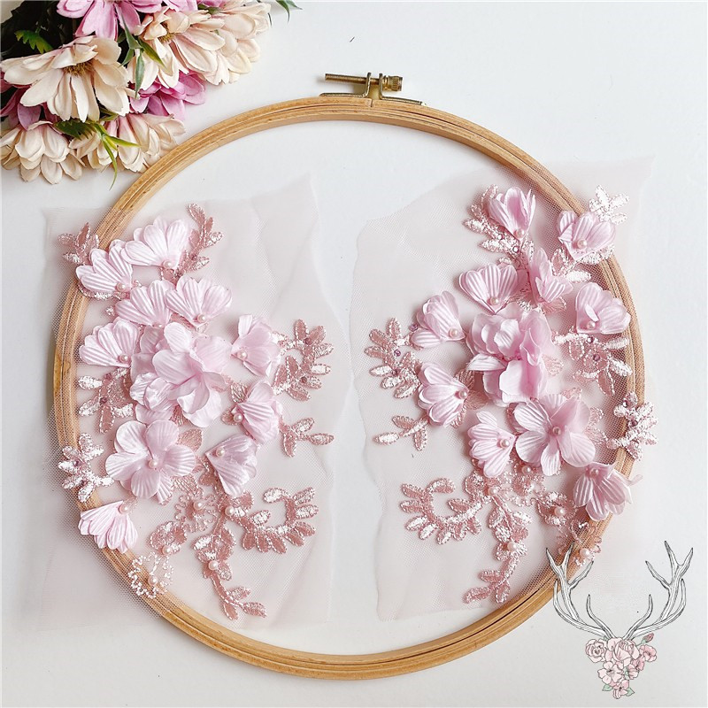 Satin Rhinestone Fabric Flower Embellishment DIY Floral Applique Fabric Flowers for Wedding Dress DA922