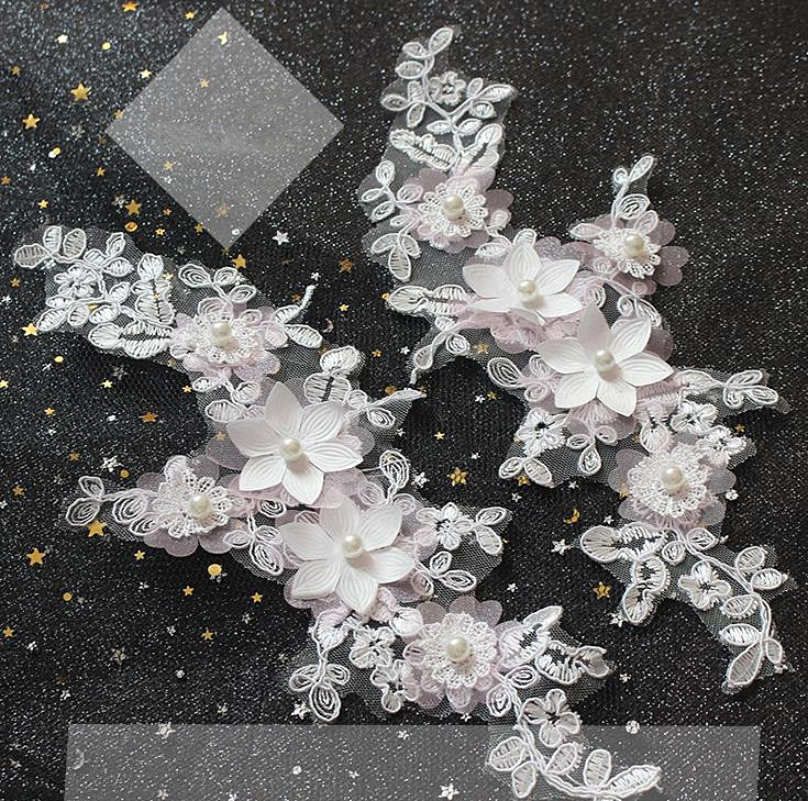 Clothes Headdress Decoration Accessories Pearl Rhinestone Patches Flower Embroidered Appliques DA923