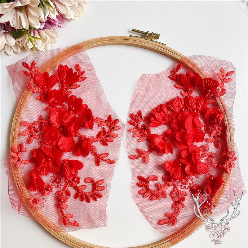 Satin Rhinestone Fabric Flower Embellishment DIY Floral Applique Fabric Flowers for Wedding Dress DA922