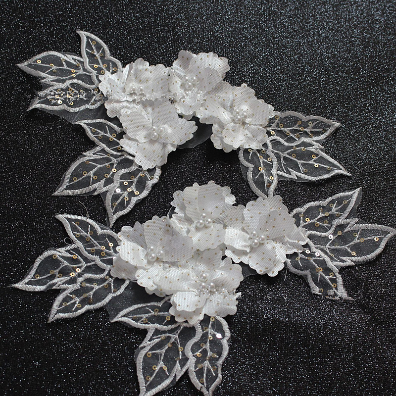 Polyester High Quality Chiffon Cluster Flowers Color Fringe 3d Gathered Lace Trim Applique For Dress DA925