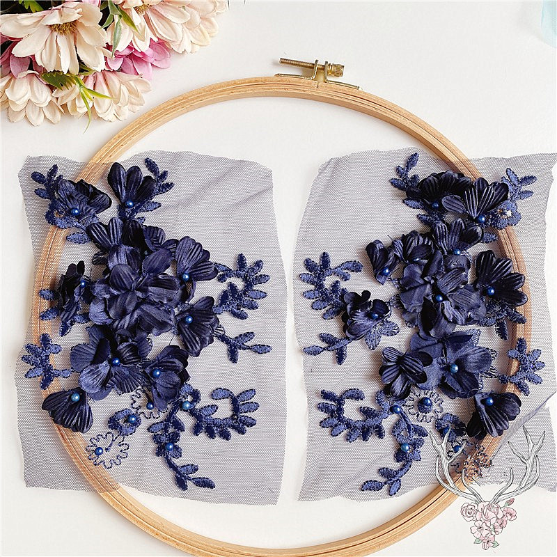 Satin Rhinestone Fabric Flower Embellishment DIY Floral Applique Fabric Flowers for Wedding Dress DA922