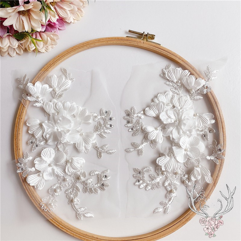 Satin Rhinestone Fabric Flower Embellishment DIY Floral Applique Fabric Flowers for Wedding Dress DA922