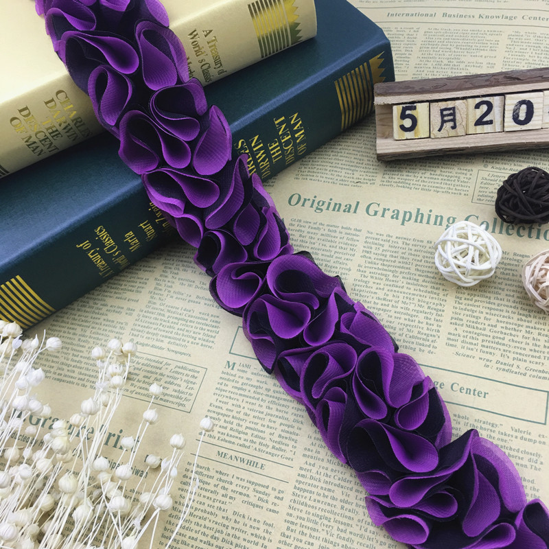 Flowers Chiffon Cluster Lace Trim Bride Wedding Dress Decoration Lace Ribbon Fabric Applique Trimming Sewing Supplies XF06