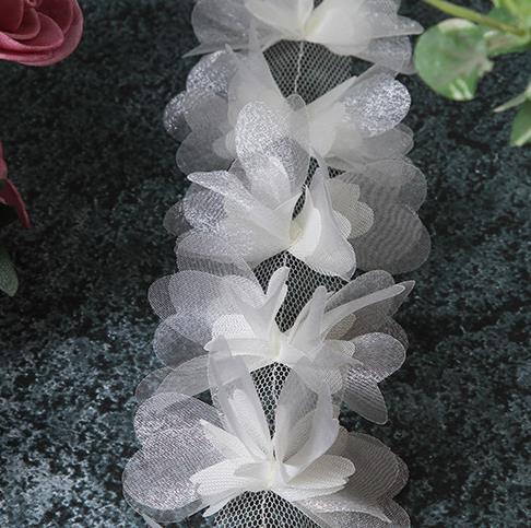 6CM Gradient Color 3D Chiffon Cluster Flowers Wedding Trimming Decoration Lace TRIM For Clothing Accessories XF15