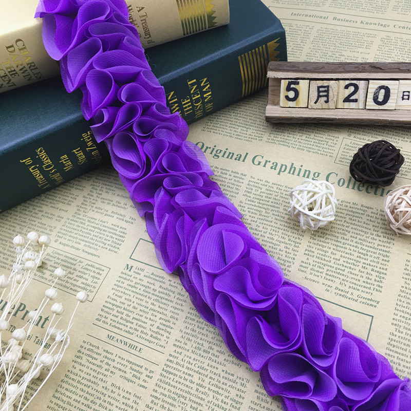 Flowers Chiffon Cluster Lace Trim Bride Wedding Dress Decoration Lace Ribbon Fabric Applique Trimming Sewing Supplies XF06