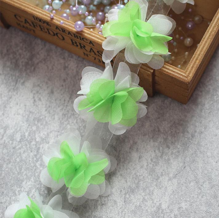 Multi Color Chiffon Flower Lace Ribbon 3D Flower Lace Trim Fabric for dancing dress clothing  XF12