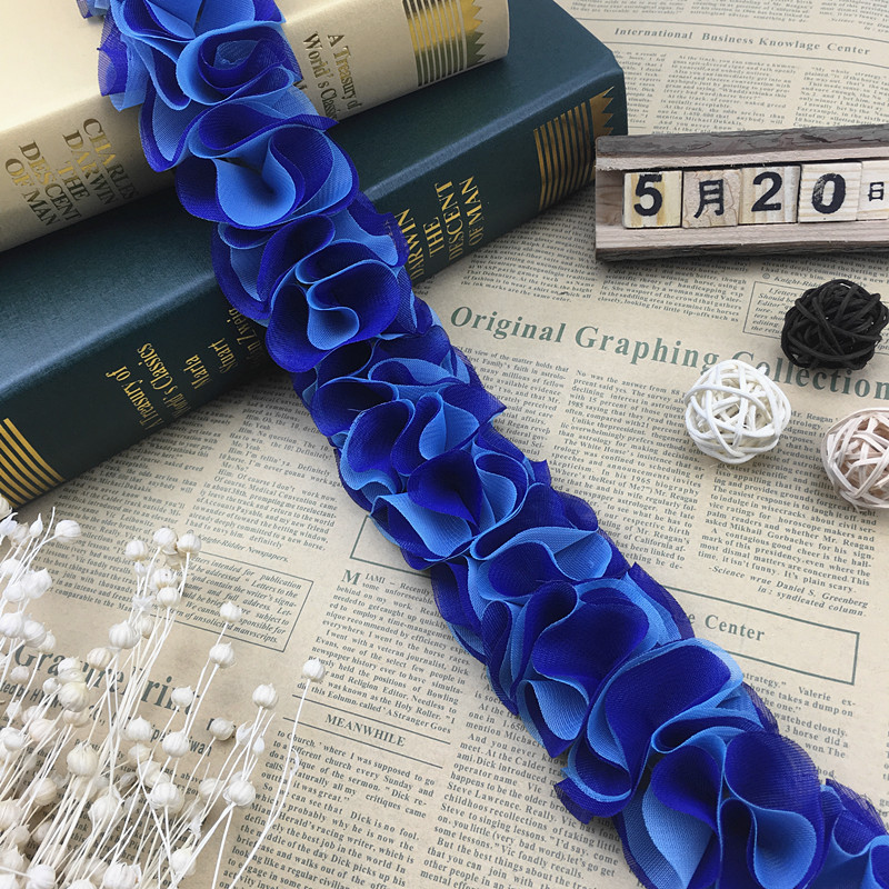 Flowers Chiffon Cluster Lace Trim Bride Wedding Dress Decoration Lace Ribbon Fabric Applique Trimming Sewing Supplies XF06