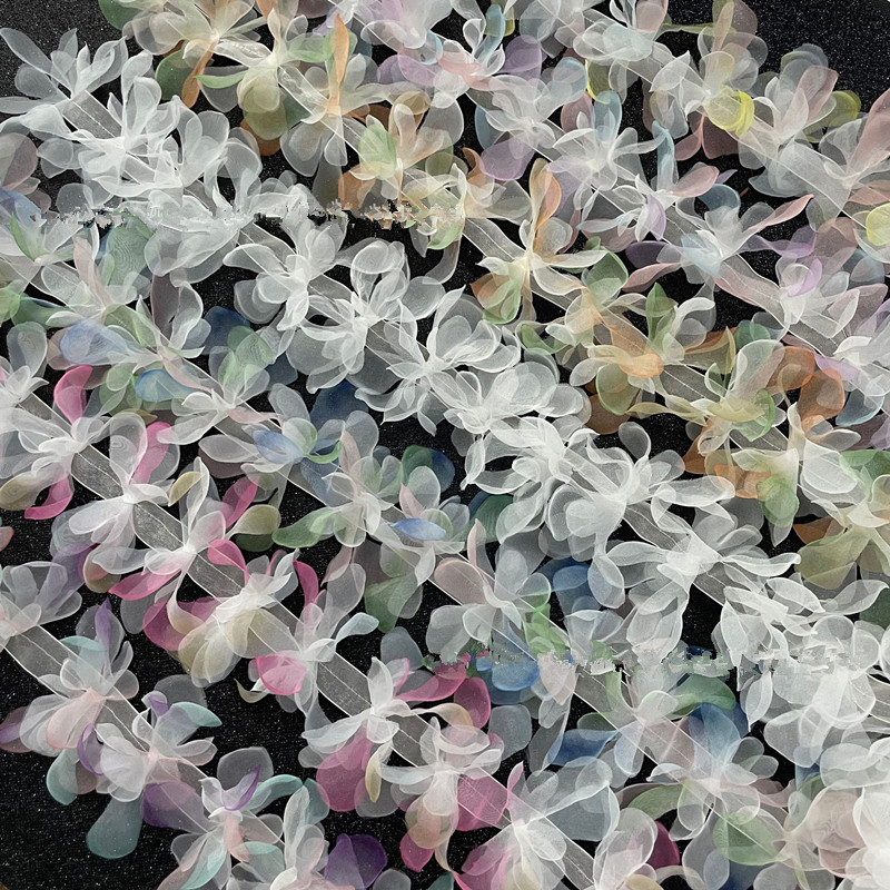 Gradient Color 3D Chiffon Cluster Flowers Wedding Cake Applique Trimming Decoration Lace TRIM For Clothing Accessories XF19