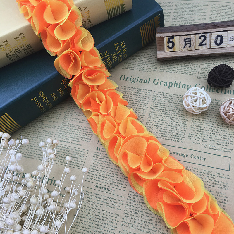 Flowers Chiffon Cluster Lace Trim Bride Wedding Dress Decoration Lace Ribbon Fabric Applique Trimming Sewing Supplies XF06