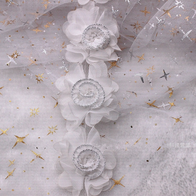 Hot Selling Product 6.5cm 3D Chiffon Flower Embroidery Lace fabric for Clothing dress Decorative Accessories XF21
