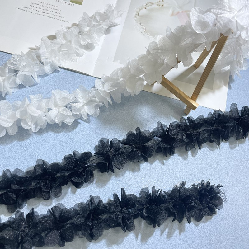 Pearlescent seersucker three-dimensional flowers  Organza Flower Lace trim Fabric Garment Accessories for Hat Headdress Chiffon Dress  XF28 (2)