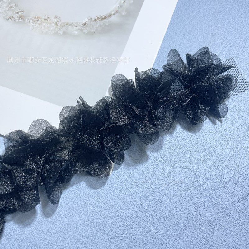 Pearlescent seersucker three-dimensional flowers  Organza Flower Lace trim Fabric Garment Accessories for Hat Headdress Chiffon Dress  XF28 (2)