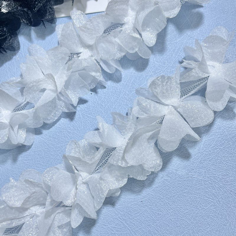 Pearlescent seersucker three-dimensional flowers  Organza Flower Lace trim Fabric Garment Accessories for Hat Headdress Chiffon Dress  XF28 (2)
