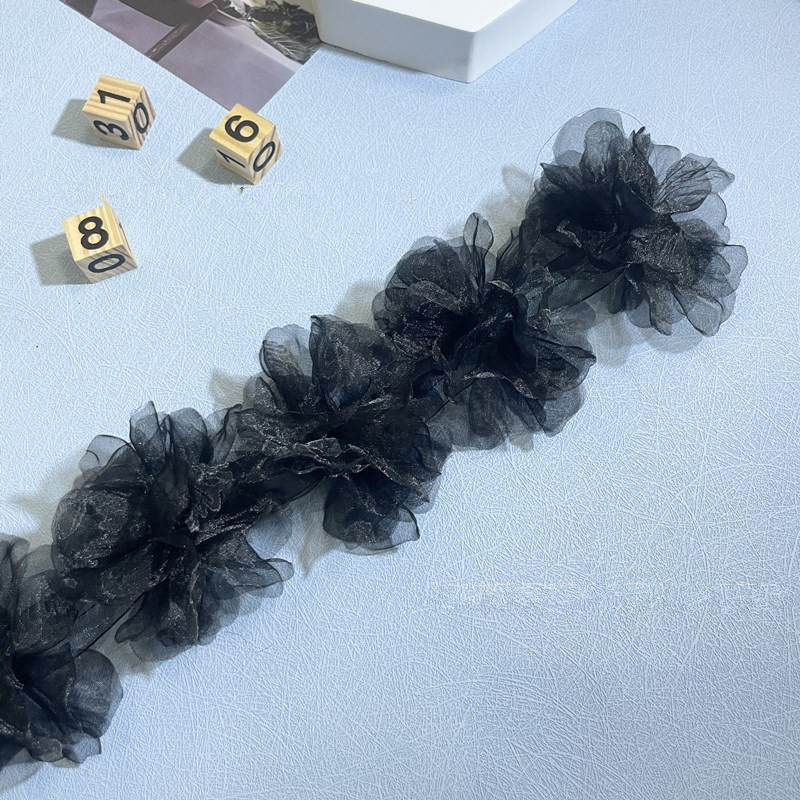 8cm 3D 4 colors Organza Flower Lace trim Fabric Garment Accessories for Hat Headdress Chiffon Dress XF29