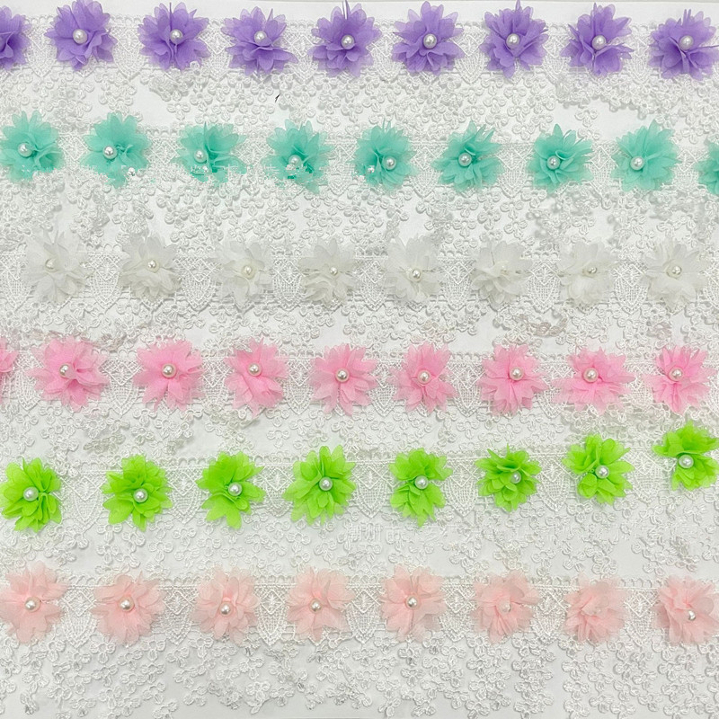 7.6CM 6 colors 3D Flower Pearl flowers Lace Trim water-soluble Ribbon for Wedding dress cloth XF30