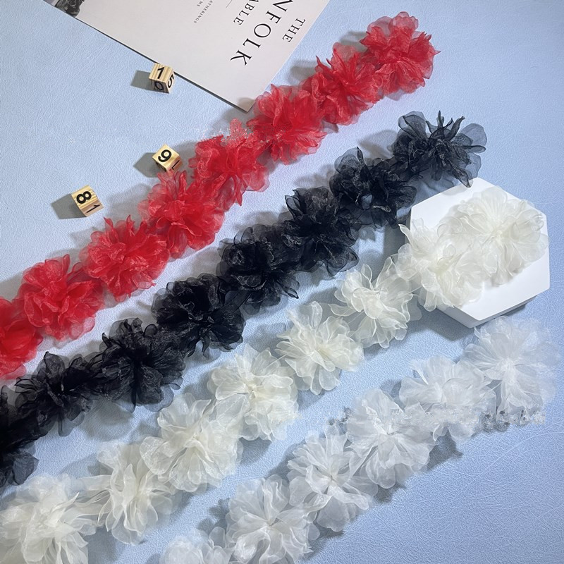 8cm 3D 4 colors Organza Flower Lace trim Fabric Garment Accessories for Hat Headdress Chiffon Dress XF29