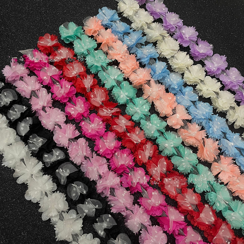 5.2cm 3D multi-color Chiffon Flower Lace trimming Fabric for clothing dancing Bridal dress XF34