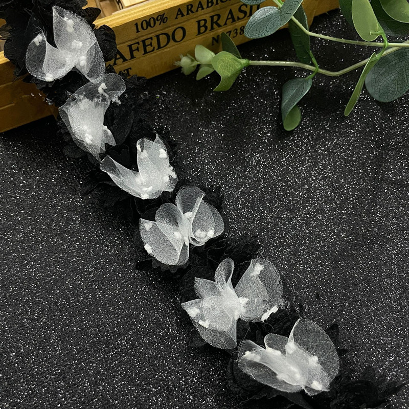 5.2cm 3D multi-color Chiffon Flower Lace trimming Fabric for clothing dancing Bridal dress XF34