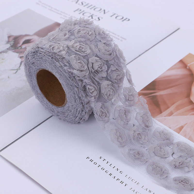 6/8CM*5YARDS Laser embroidered rose flowers, Embroidered webbing, 3D Rose DIY Hair Accessories Shoes and clothing accessories D963