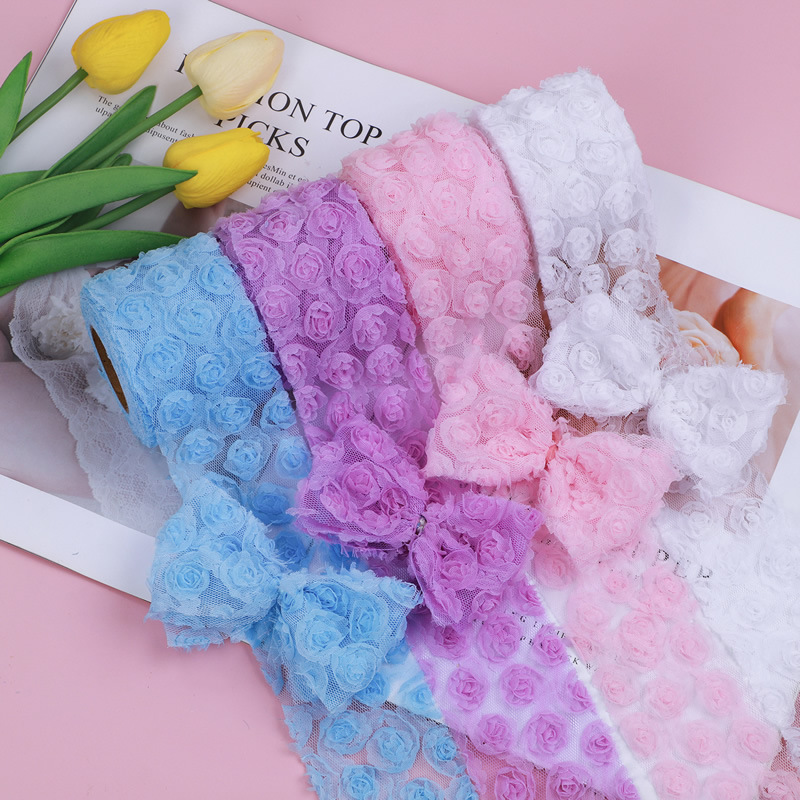 6/8CM*5YARDS Laser embroidered rose flowers, Embroidered webbing, 3D Rose DIY Hair Accessories Shoes and clothing accessories D963