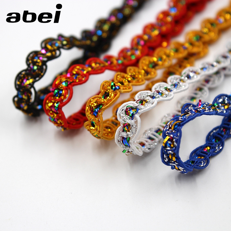 diy polyester garment tatting fabric lace 8mm S shape braided trimming edge sewing dancewear costume sequined lace trim ZD121