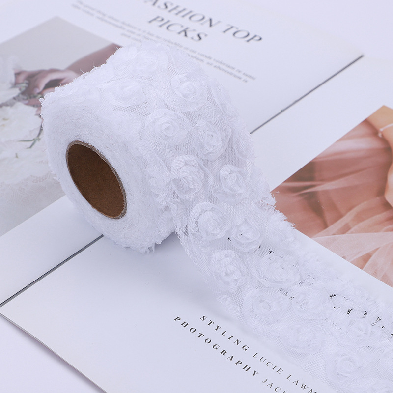 6/8CM*5YARDS Laser embroidered rose flowers, Embroidered webbing, 3D Rose DIY Hair Accessories Shoes and clothing accessories D963