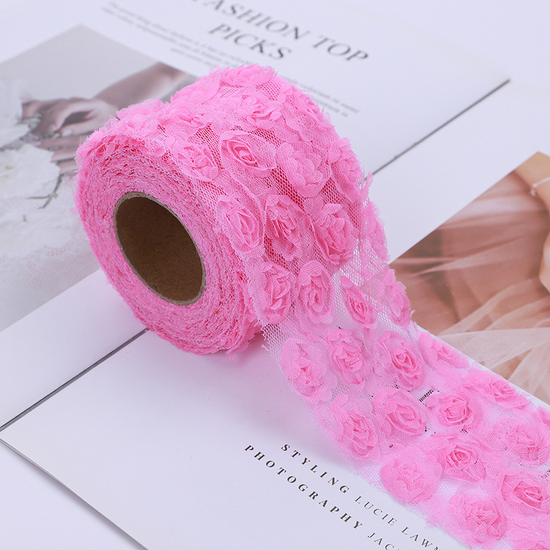 6/8CM*5YARDS Laser embroidered rose flowers, Embroidered webbing, 3D Rose DIY Hair Accessories Shoes and clothing accessories D963