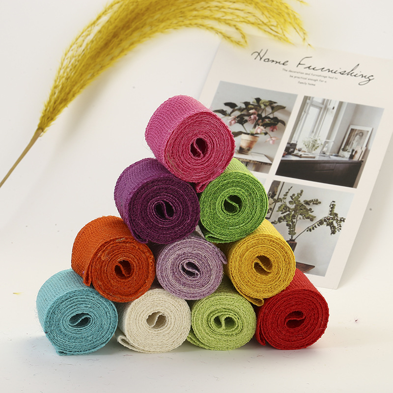 Idyllic wind coarse linen with jute strip jute roll 6cm wide 2m long DIY hand-colored ribbon linen roll MD029