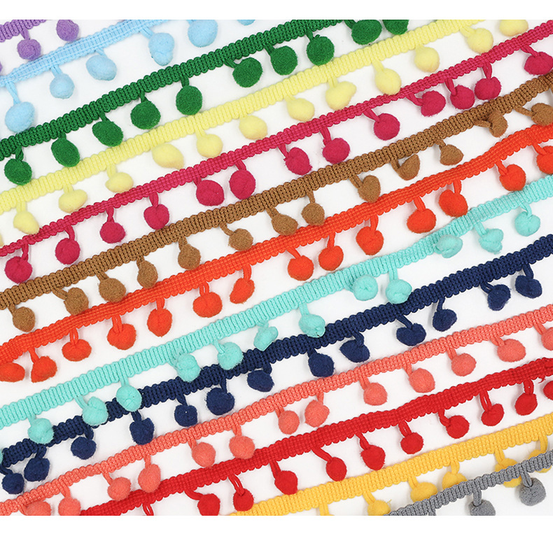12mm elastic big pom pom lace cheap craft garment hat bag embellishment colored decorative knitted textile button ribbon trims MQ1