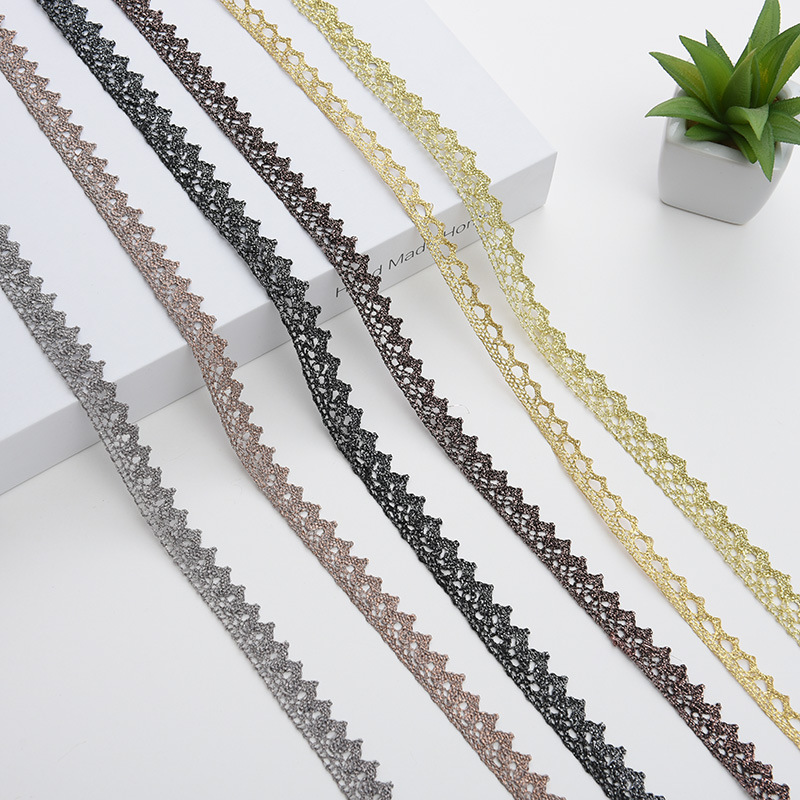 Metallic Yarn Knitting Golden Narrow Fancy Scalloped Wave Border Light Gold Lace Trim ZD133