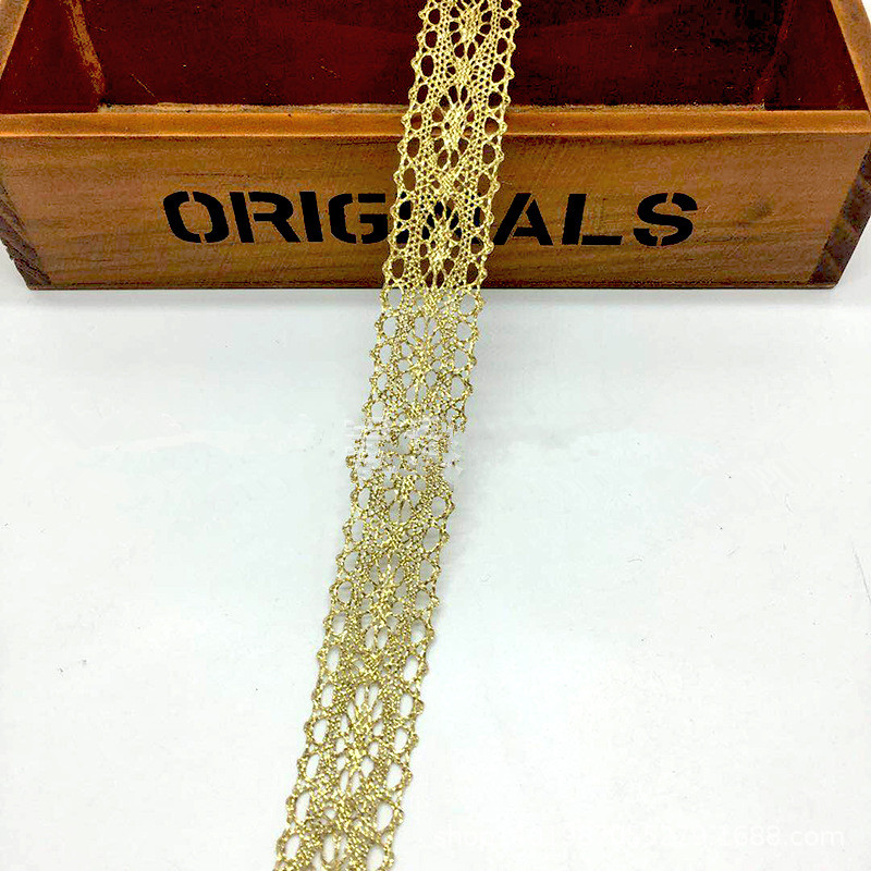 Metallic Yarn Knitting Golden Narrow Fancy Scalloped Wave Border Light Gold Lace Trim ZD133