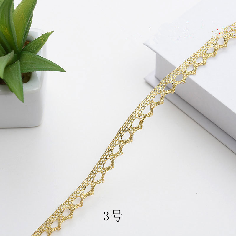 Metallic Yarn Knitting Golden Narrow Fancy Scalloped Wave Border Light Gold Lace Trim ZD133