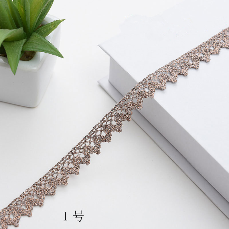 Metallic Yarn Knitting Golden Narrow Fancy Scalloped Wave Border Light Gold Lace Trim ZD133