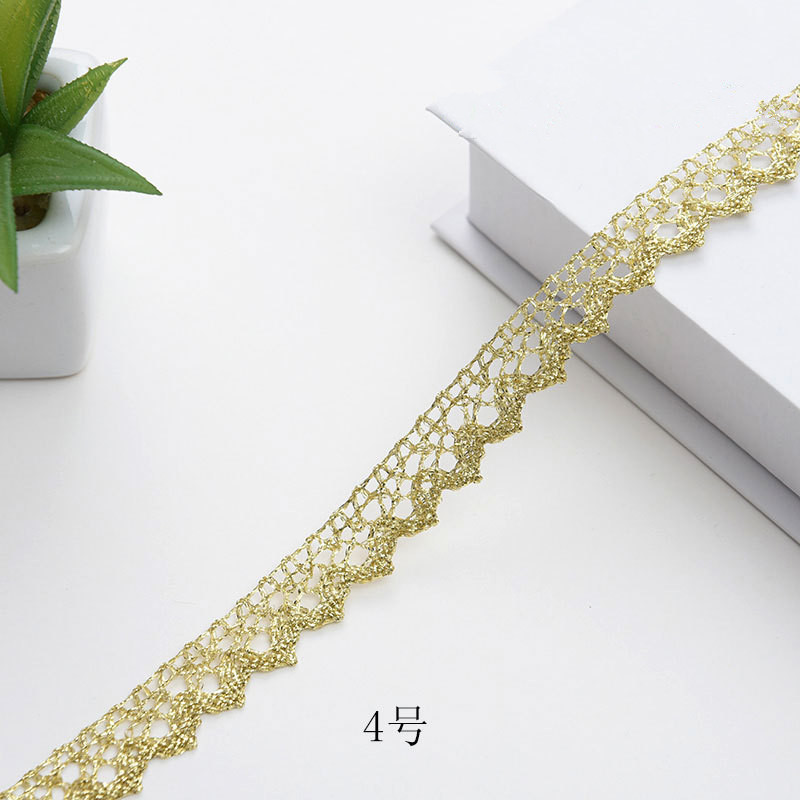 Metallic Yarn Knitting Golden Narrow Fancy Scalloped Wave Border Light Gold Lace Trim ZD133