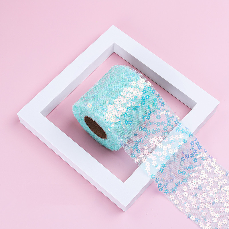 6/8/10/12cm*10yards Plum blossom embroidery mesh roll, Colorful gradient plum blossom sequins , DIY Handmade Headdress Material Ribbon HX336