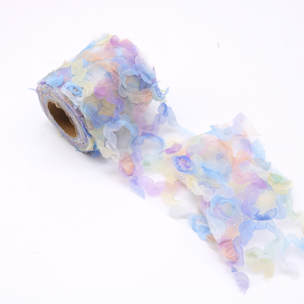 6/7.5/8/10/12/15cm*10yards  Rainbow gradient rose tulle ribbon lace , DIY handmade headdress bow clothing accessories  H302