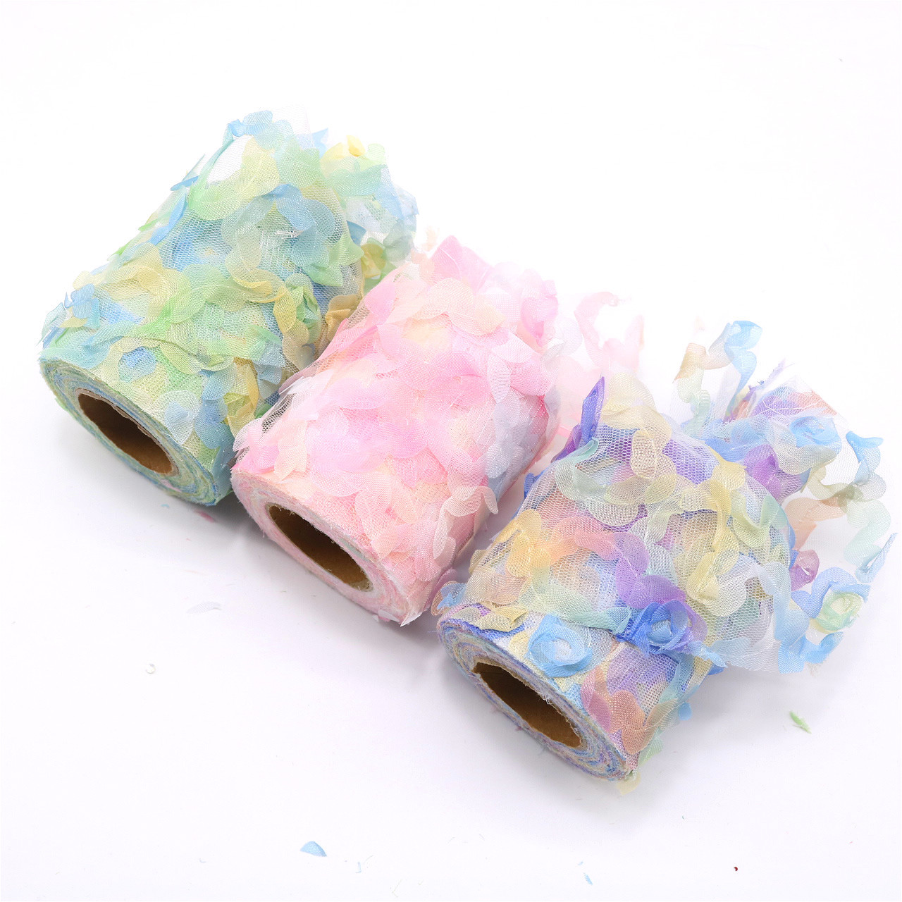 6/7.5/8/10/12/15cm*10yards  Rainbow gradient rose tulle ribbon lace , DIY handmade headdress bow clothing accessories  H302