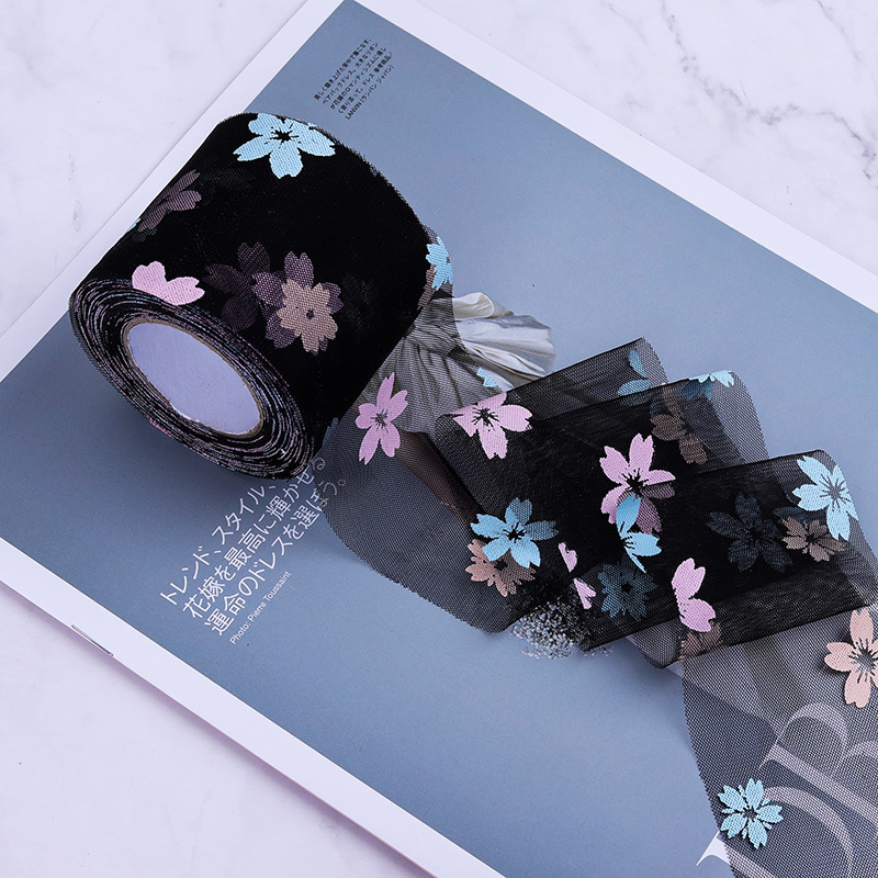 6CM*25YARDS Offset printing cherry blossom mesh roll,  High density polyester mesh cloth, DIY Hair Accessories, Shoes and Clothing Accessories D963-1